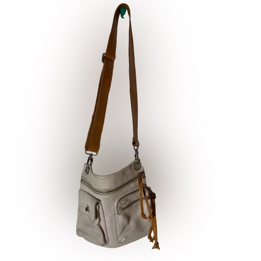 Roots Two-Tone Crossbody Bag in Cream and Brown